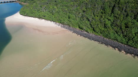 Pintoresco-Arroyo-Tallebudgera-Y-Vegetación-En-Gold-Coast,-Queensland,-Australia---Toma-Aérea-De-Drones