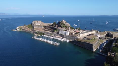 Old-Venetian-Fortress-of-Corfu-City,-Aerial-Panoramic-View,-Greece
