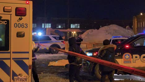 Footage-of-police-securing-the-scene-of-a-mass-shooting-incident-that-resulted-in-deaths-and-fatalities-in-Montréal,-Quebec,-Canada