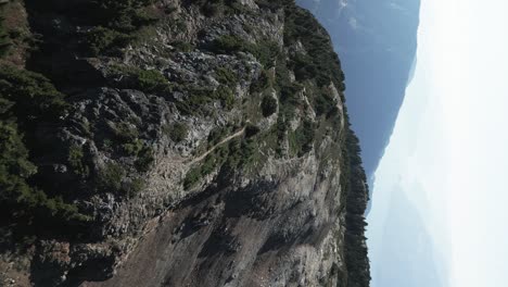 Aerial-view-of-Trails-on-top-of-Goat-Ridge,-Squamish,-BC,-Canada-with-Howe-Sound-in-background