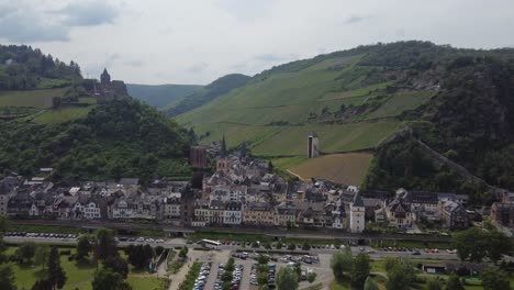 Aerial-Panorama-Over-Medieval-Wine-Growing-Town-by-River-Rhine