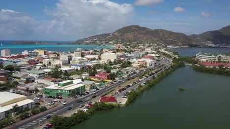 Pull-back-aerial-shot-of-Philipsburg-Sint-Maarten