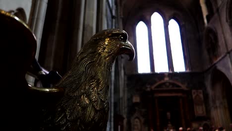 Golden-eagle-with-stained-glass-in-background-in-St