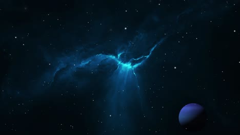 Blauer-Nebel-Und-Blauer-Planet-Im-Weltraum