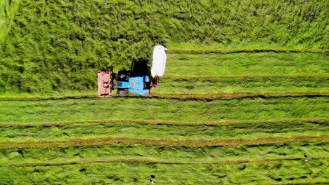 Tractor-Con-Segadora-Doble-Filmado-Durante-La-Cosecha-De-Heno.