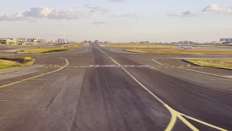 Aerial-view-of-airplane-landing-Toronto-Pearson-airport-from-passenger-point-of-view,-Ontario-in-Canada