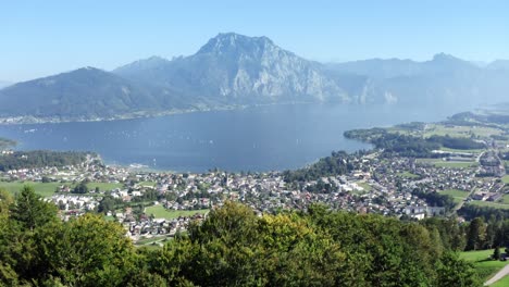 Drone-Shot-Of-Austrian-Mountain-Traunstein-In-Gmunden