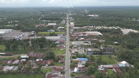 Aerial-bird-eye-view-of-Brahrang,-small-town-of-Binjai,-North-Sumatera