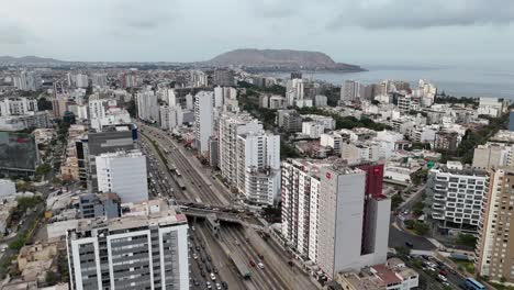 Drone-aerial-footage-of-Lima-the-capital-city-of-Peru-in-south-america-Mireflores-barranca