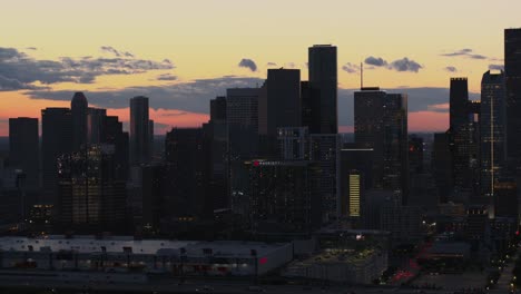 Drone-shot-that-reveals-downtown-Houston-skyline-at-night