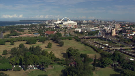 Low-level-shot,-flying-towards-the-Moses-Mabhida-Stadium-in-Durban