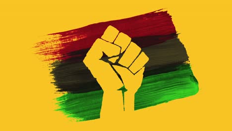 Juneteenth-Flag-with-Yellow-Black-Power-hand-over-brush-strokes