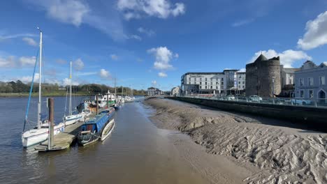 Waterford-City-Quays-Viking-Reginald’s-tower-River-Suir-with-Leasure-craft-moored-at-riverbank