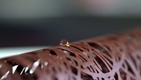 A-person-decorated-a-chocolate-with-a-gold-liquid,-close-up-shot,-insert-shot