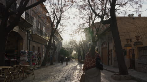 Sunlit-cobblestone-street-in-quaint-Valldemossa,-Mallorca