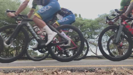 Close-up-view-of-professional-group-of-cyclists-cycling-during-cycling-race