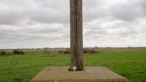 tilt-shot-of-the-cross-of-peace-with-in-the-ruins-of-St-Benet’s