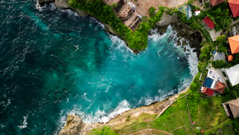 Coastline-of-Blue-Lagoon,-sea-water,-buildings-and-surroundings