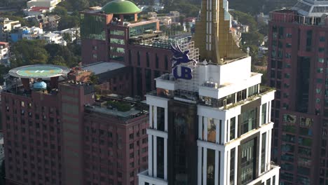 Aerial-Overhead-View-Of-Top-Half-Of-UB-Tower-In-Business-district-in-Bengaluru