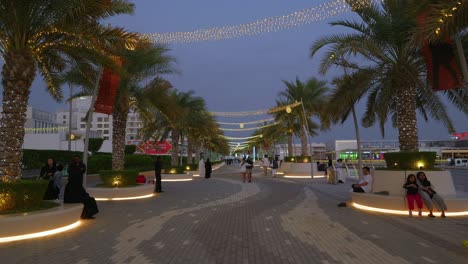 Abu-Dhabi,-UAE---8-January-2024-:-A-view-of-Yas-Bay-Waterfront-tourists-and-local-hunging-out