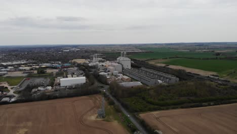 Static-drone-shot-showing-Little-Barford-power-station-in-Bedfordshire,-UK