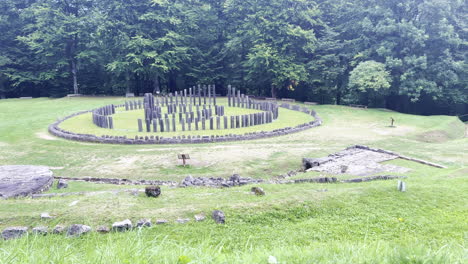 Moving-shot-of-Archaeological-site-Sarmizegetusa-Regia,-the-Great-Circular-Sanctuary