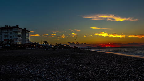 Timelapse-of-golden-sunrise,-fishing-activities-and-people-full-of-joy,-beautiful-Spain