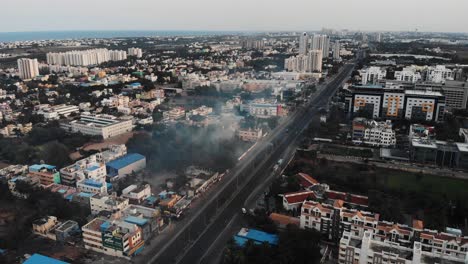 Aerial-Over-Empty-Roads-In-Chennai-During-Lockdown,-India