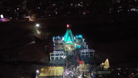 Aerial-drone-view-A-lot-of-traffic-is-visible-in-the-Ramnath-temple-where-the-great-festival-of-Shivratri-is-going-on