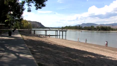 Pier-over-river-in-desert-at-Kamloops-BC-Canada