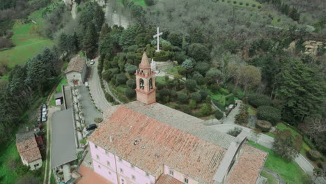 Aerial-View:-Madonna-del-Transito-di-Canoscio-Sanctuary-in-Città-di-Castello-from-Drone