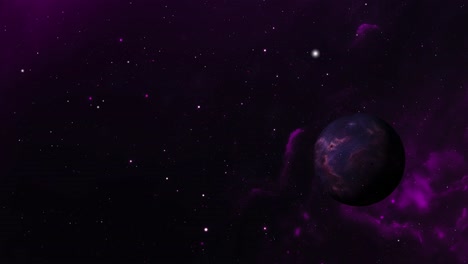 Ein-Planet-Und-Violetter-Nebel-Im-Kosmischen-Universum