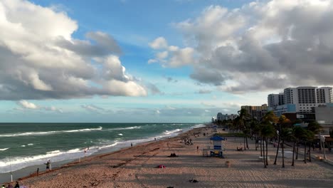 An-aerial-view-of-Hollywood-Beach,-Florida-on-a-sunny-day