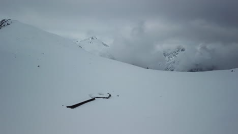 Aerial-drone-shot-of-snow-capped-landscape