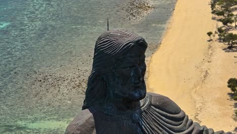 Cape-Fatucama,-Dili,-East-Timor---Cristo-Rei-of-Dili-Statue---Medium-Close-Up