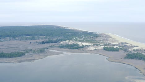 Cape-Henlopen-State-Park-Delaware-United-States-Aerial-over-Gordons-Pond-Area-on-Overcast-Spring-Day