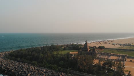 Aerial-View-Of-Breakwall-Surrounding-Shore-Temple-In-Chennai