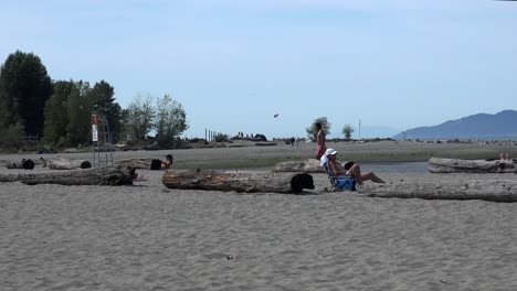 Un-Hombre-Musculoso-Hace-Una-Pausa-Y-Observa-Volar-Una-Cometa-En-La-Playa.