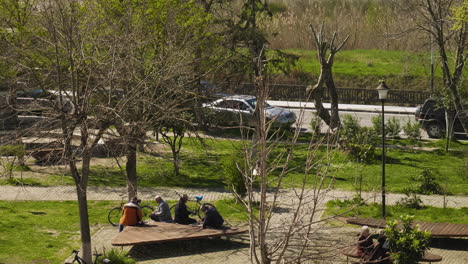 Hombres-Mayores-Sentados-En-Bancos-En-El-Parque-Y-Jugando