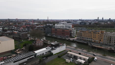 Downtown-of-Ghent-cityscape,-aerial-drone-view