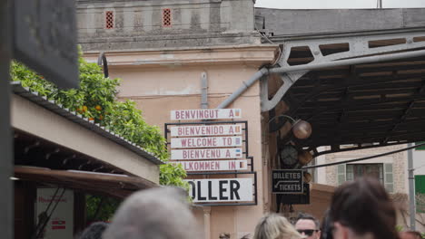 Multilingual-welcome-sign-at-Soller-train-station-in-Mallorca
