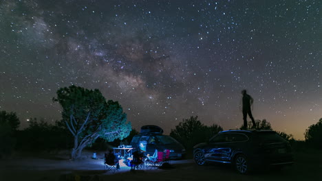 Campers-Under-Starry-Night-With-Milky-Way-In-Sedona