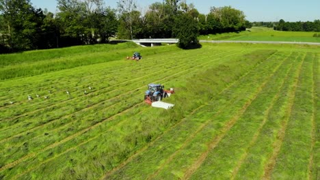 Hay-tedder-and-mower-in-action-filmed-from-above-during-hay-harvest