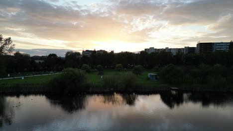 Katowice-Sztauwajery-Lake-Aerial-Viev-City-at-Sunset