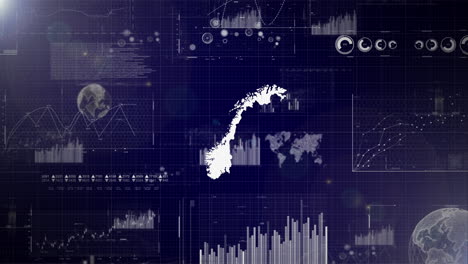 Unternehmenshintergrund-Des-Landes-Norwegen-Mit-Abstrakten-Elementen-Von-Datenanalysediagrammen.-Ich-Zeige-Ein-Technologisches-Video-Zur-Datenanalyse-Mit-Globus,-Wachstum,-Grafiken-Und-Statistischen-Daten-Des-Landes-Norwegen.