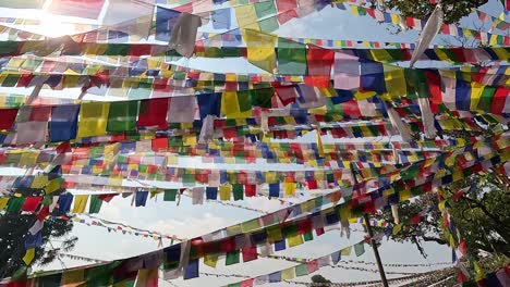 The-entire-sky-is-covered-in-Tibetan-prayer-flags-against-a-blue-sky