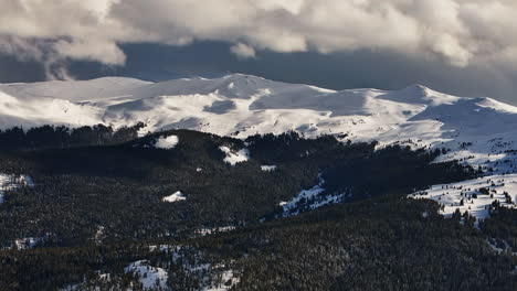Vail-Pass-Ptarmigan-Hill-Colorado-Rocky-Mountain-backcountry-high-altitude-cornice-ski-snowboard-backcountry-avalanche-runs-peaks-sunlight-on-forest-winter-spring-snowy-peaks-sunset-clouds-forward-pan