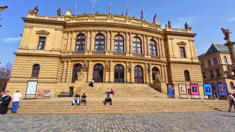 People-Outside-The-Rudolfinum-Concert-Hall-In-Prague,-Czech-Republic