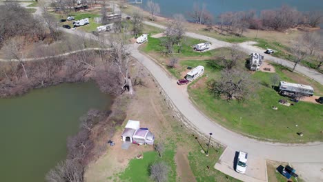 This-is-an-aerial-video-of-the-Willow-Grove-Park-in-Lake-Dallas,-Texas