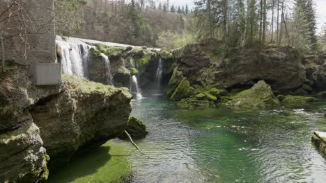 A-long-establishing-shot-of-Traunfall-Austria-waterfall-slow-cinematic-approach